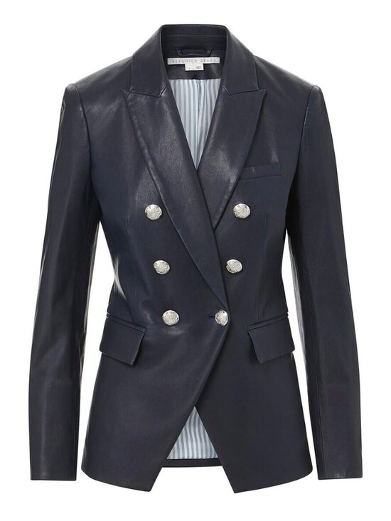 Veronica Beard Jackets & Blazers - Veronica Beard Leather Miller Dickey Blazer Navy Silver Buttons Jacket Size 10